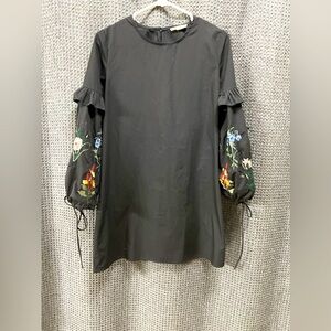 Rebellion A-Line Embroidered Tie Sleeve Black Dress Size Medium